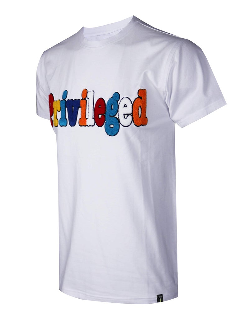 SCREENSHOTBRAND-S11942 Mens Hip-Hop Fashion Premium Tee Privileged Chenille Patch Applique T-Shirt-White-Medium - Image 3